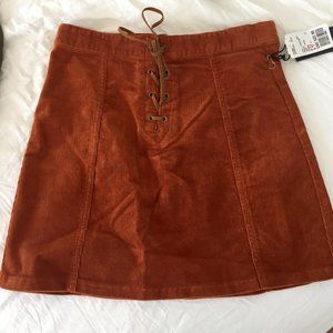 Lace Up Caramel Brown Corduroy Skirt